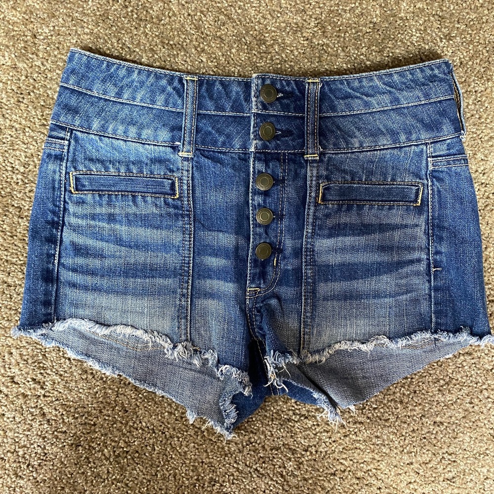 American Eagle Outfitters Cut Off Shorts Women's 2 Blue Denim Cotton Frayed Hem